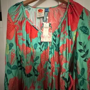 FARM Rio green  Dress with Coral and Green Floral Print never worn tags on